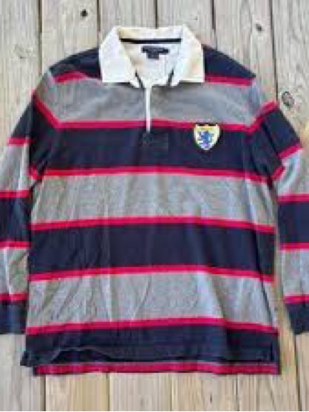 Daniel Cremieux Navy, Gray & Red Striped Rugby Polo